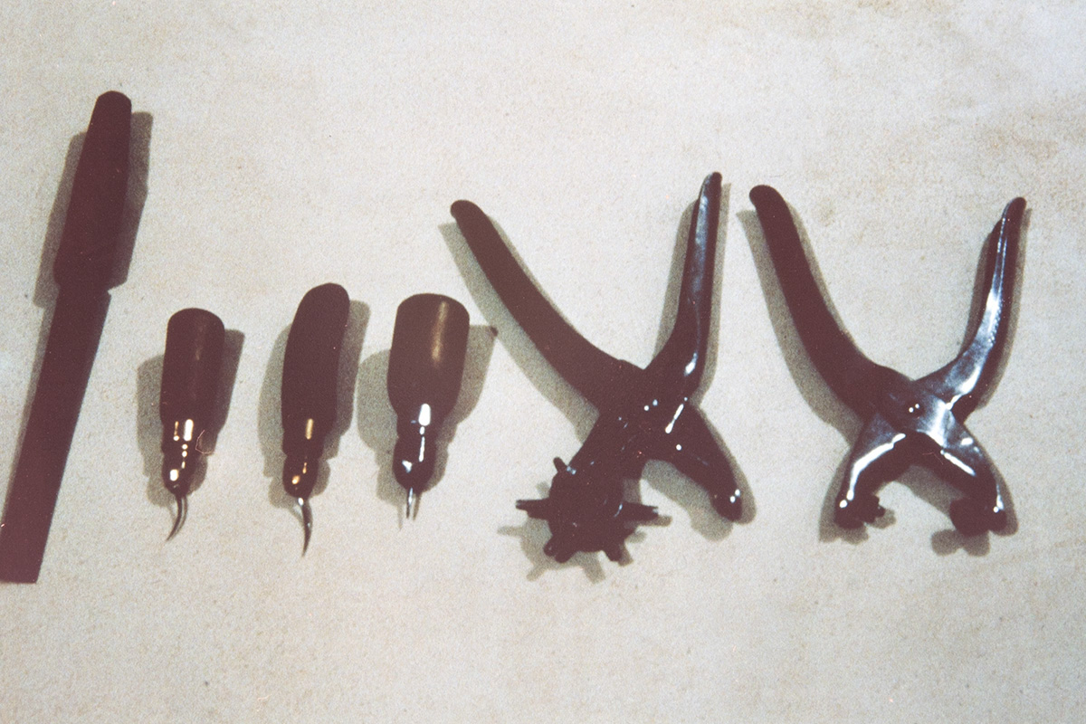 5000_0009_valmis Rasp, various awls and leather perforation tools, 1978. Photo: Juha Miettinen / KUHMU