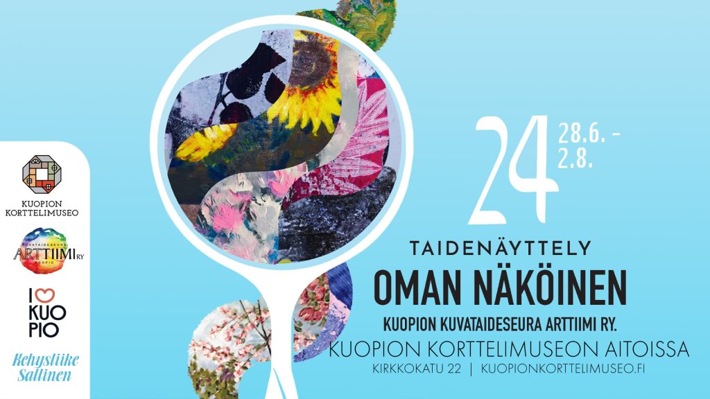 Graafinen peili heijastaa eirlaisia värikkäitä taideteoksia.